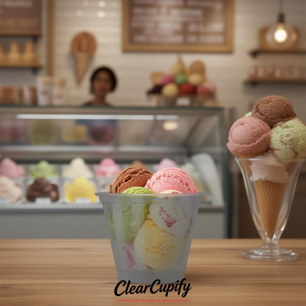 Light Slate Gray Clear Plastic Ice Cream Cups Wholesale with Custom Logo