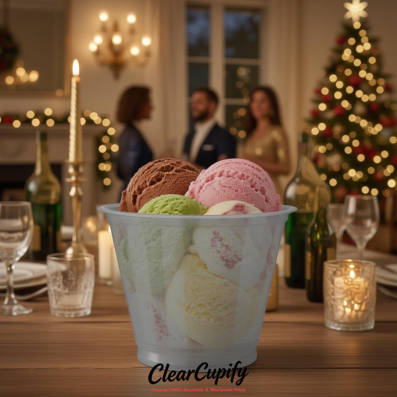 Light Slate Gray Clear Plastic Ice Cream Cups Wholesale with Custom Logo