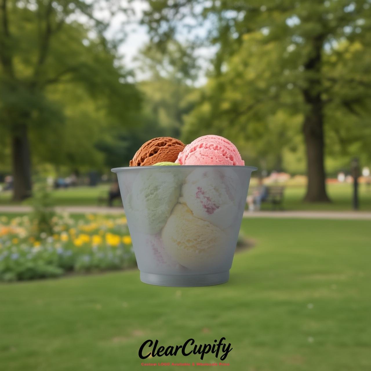 Light Slate Gray Clear Plastic Ice Cream Cups Wholesale with Custom Logo