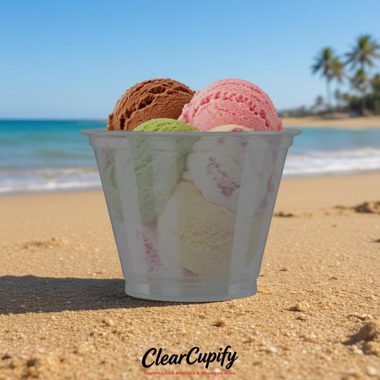 Light Slate Gray Clear Plastic Ice Cream Cups Wholesale with Custom Logo