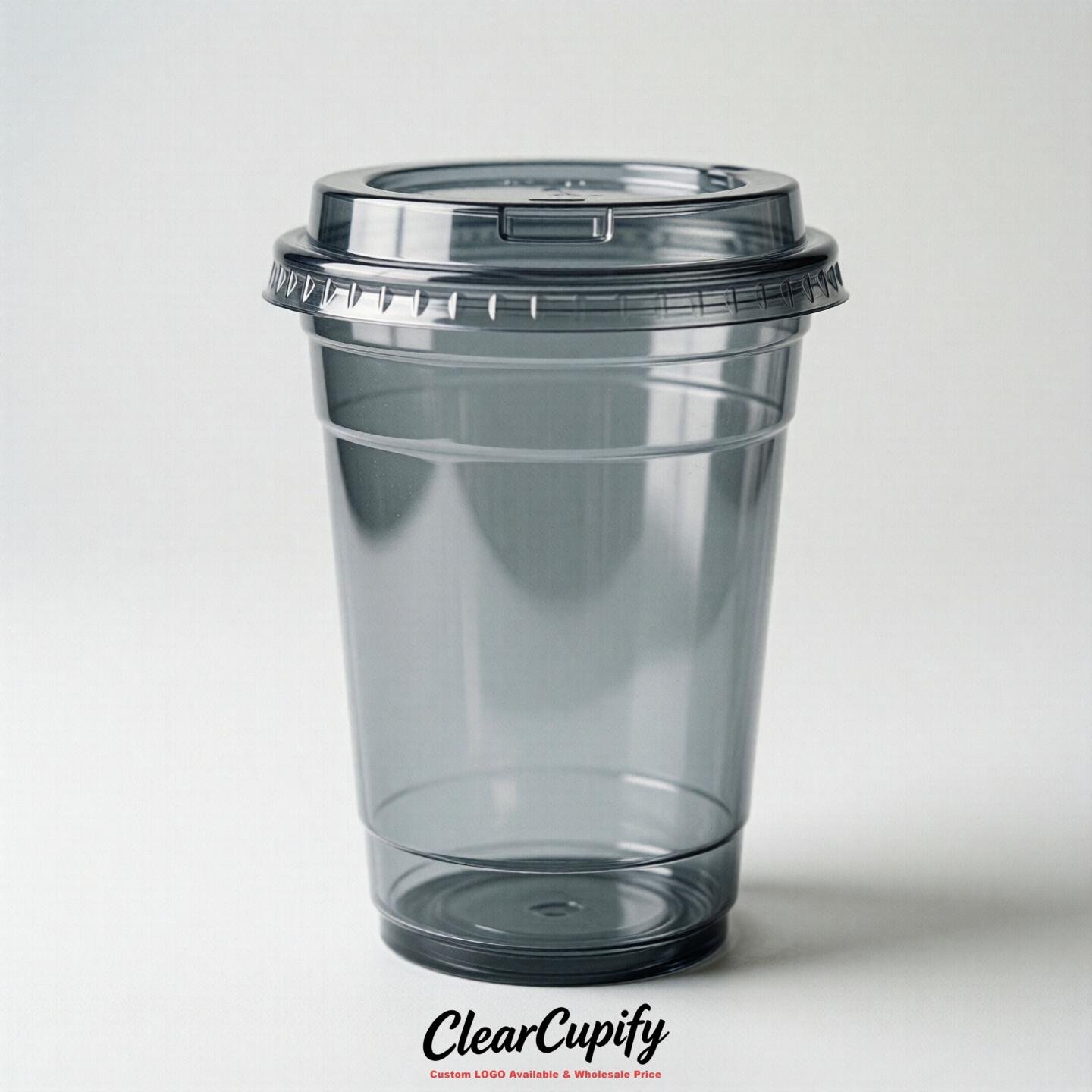 Blank Translucent Light Slate Gray Clear Plastic Cups with Lids - Choice of PET/PP/PLA