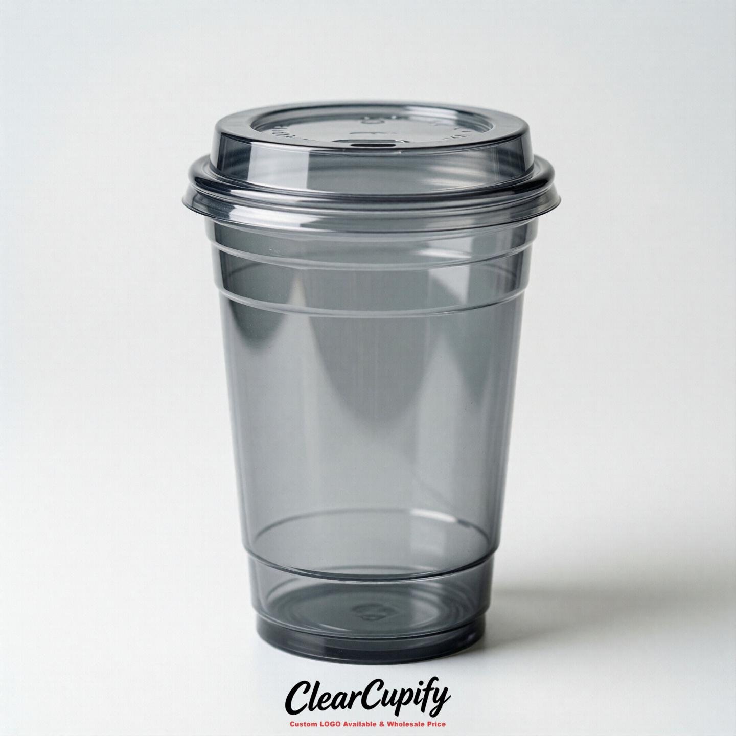 Blank Translucent Light Slate Gray Clear Plastic Cups with Lids - Choice of PET/PP/PLA