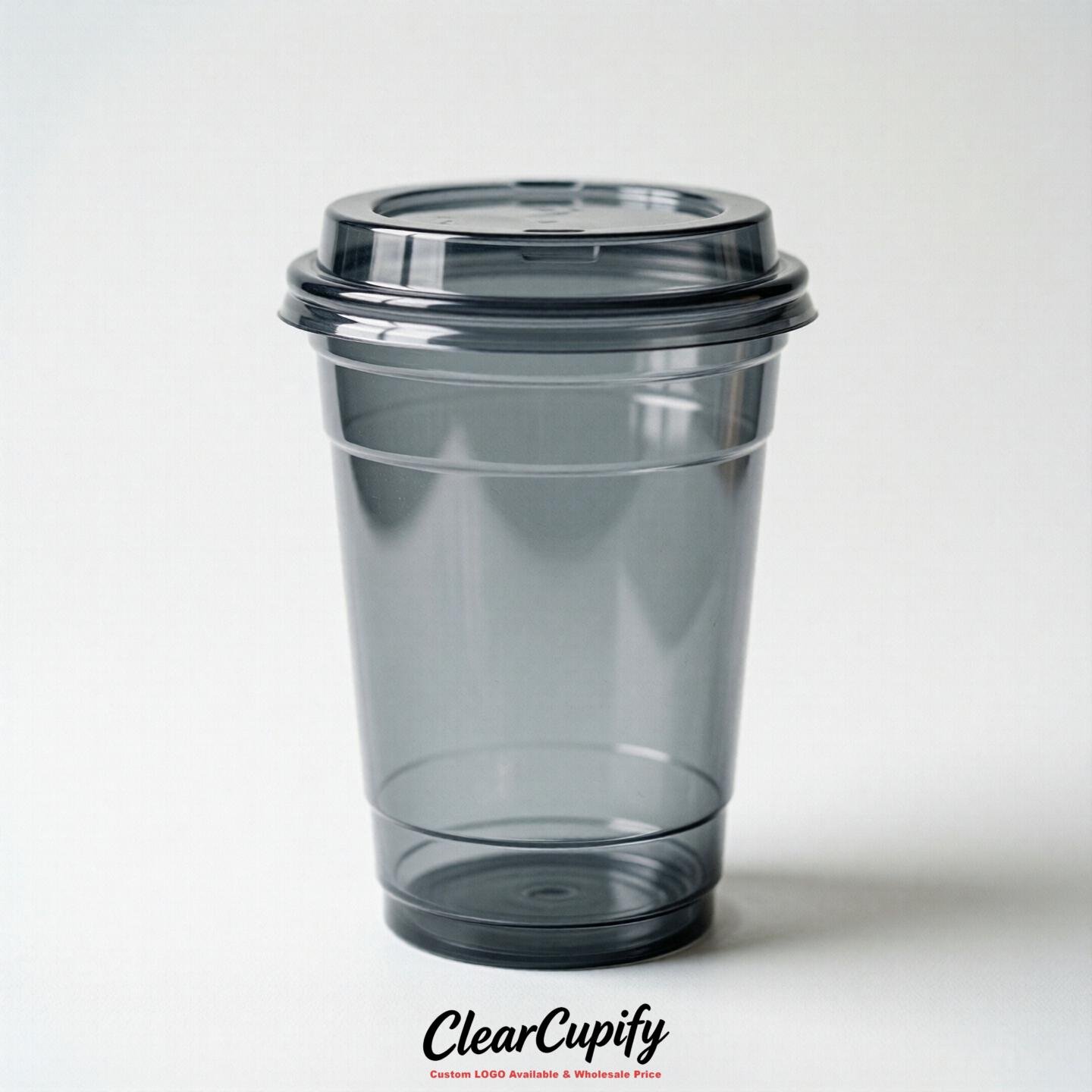 Blank Translucent Light Slate Gray Clear Plastic Cups with Lids - Choice of PET/PP/PLA