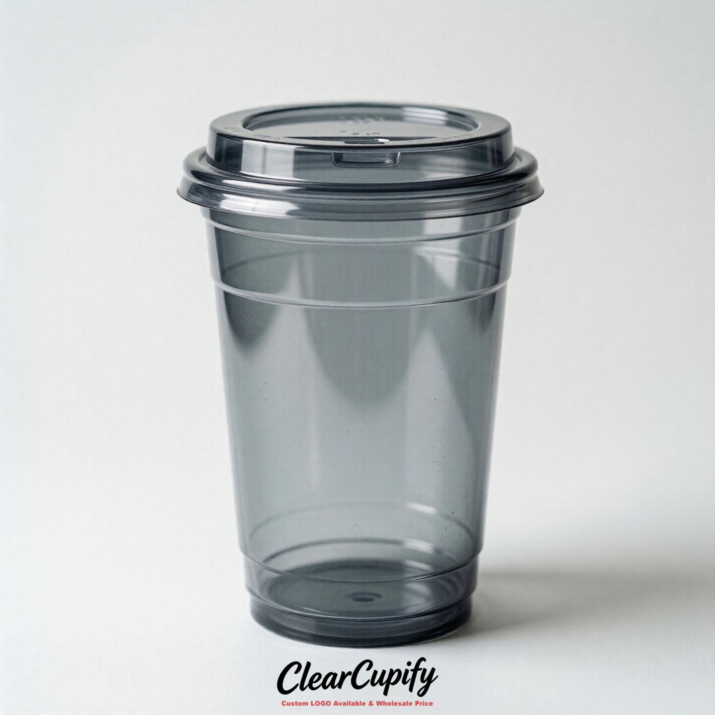 Blank Translucent Light Slate Gray Clear Plastic Cups with Lids - Choice of PET/PP/PLA