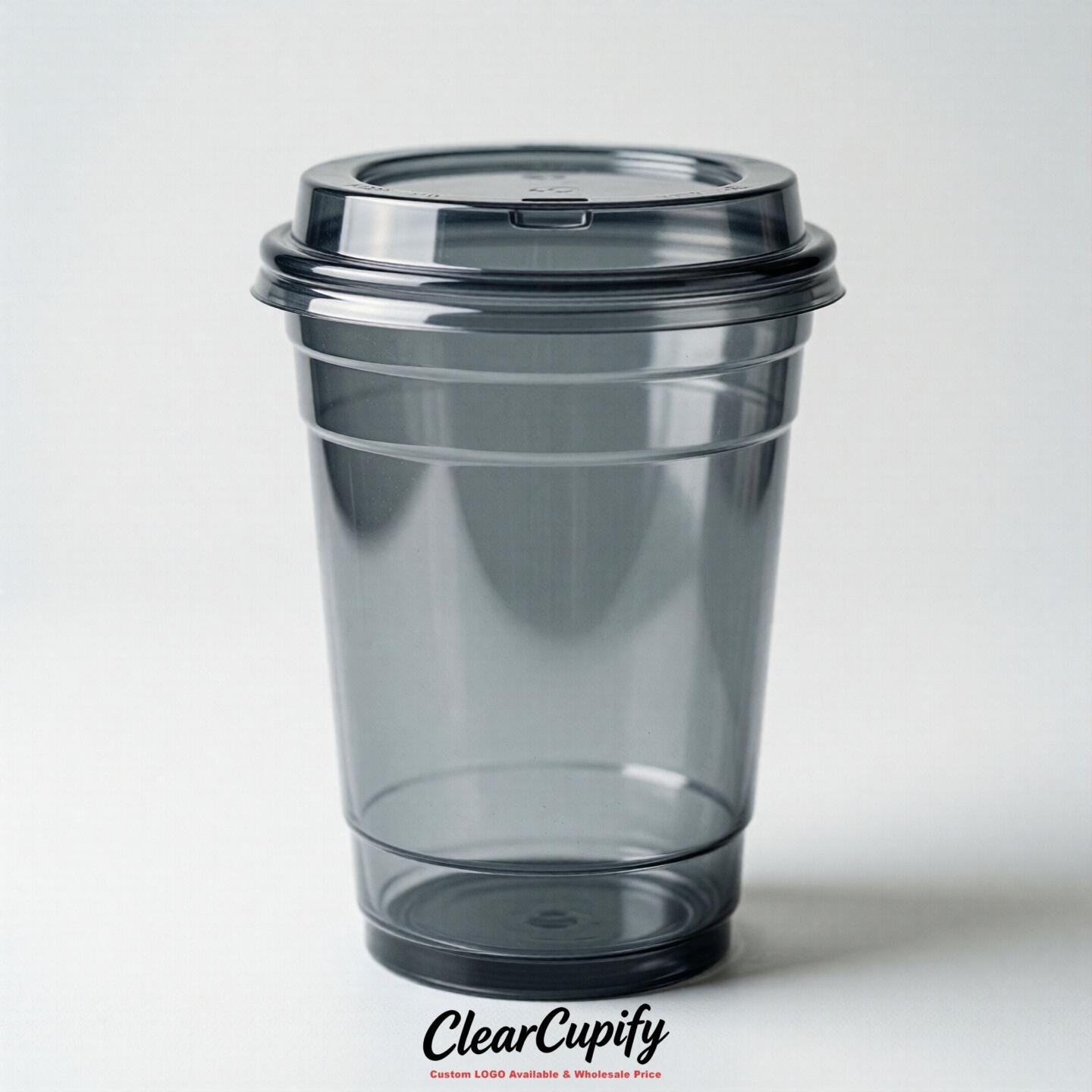Blank Translucent Light Slate Gray Clear Plastic Cups with Lids - Choice of PET/PP/PLA