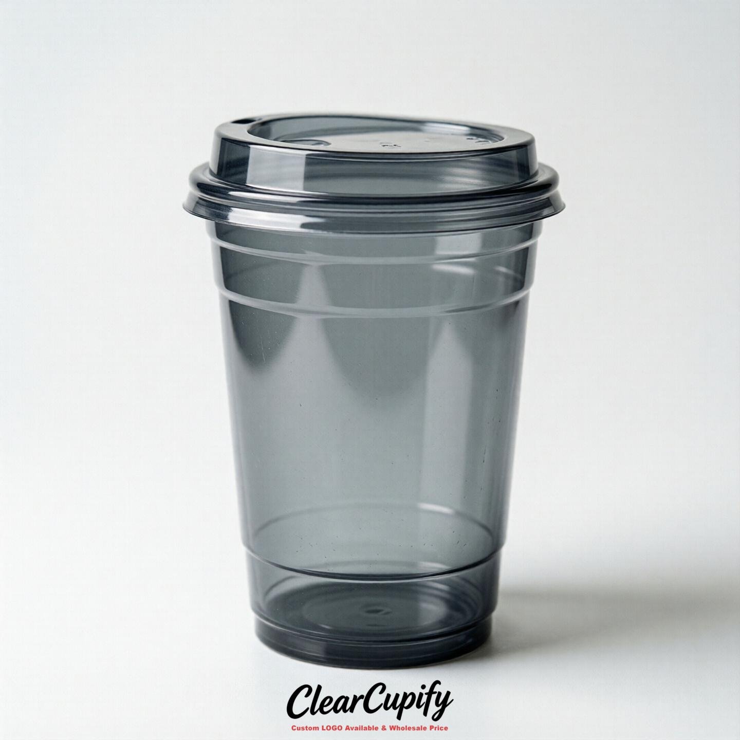 Blank Translucent Light Slate Gray Clear Plastic Cups with Lids - Choice of PET/PP/PLA