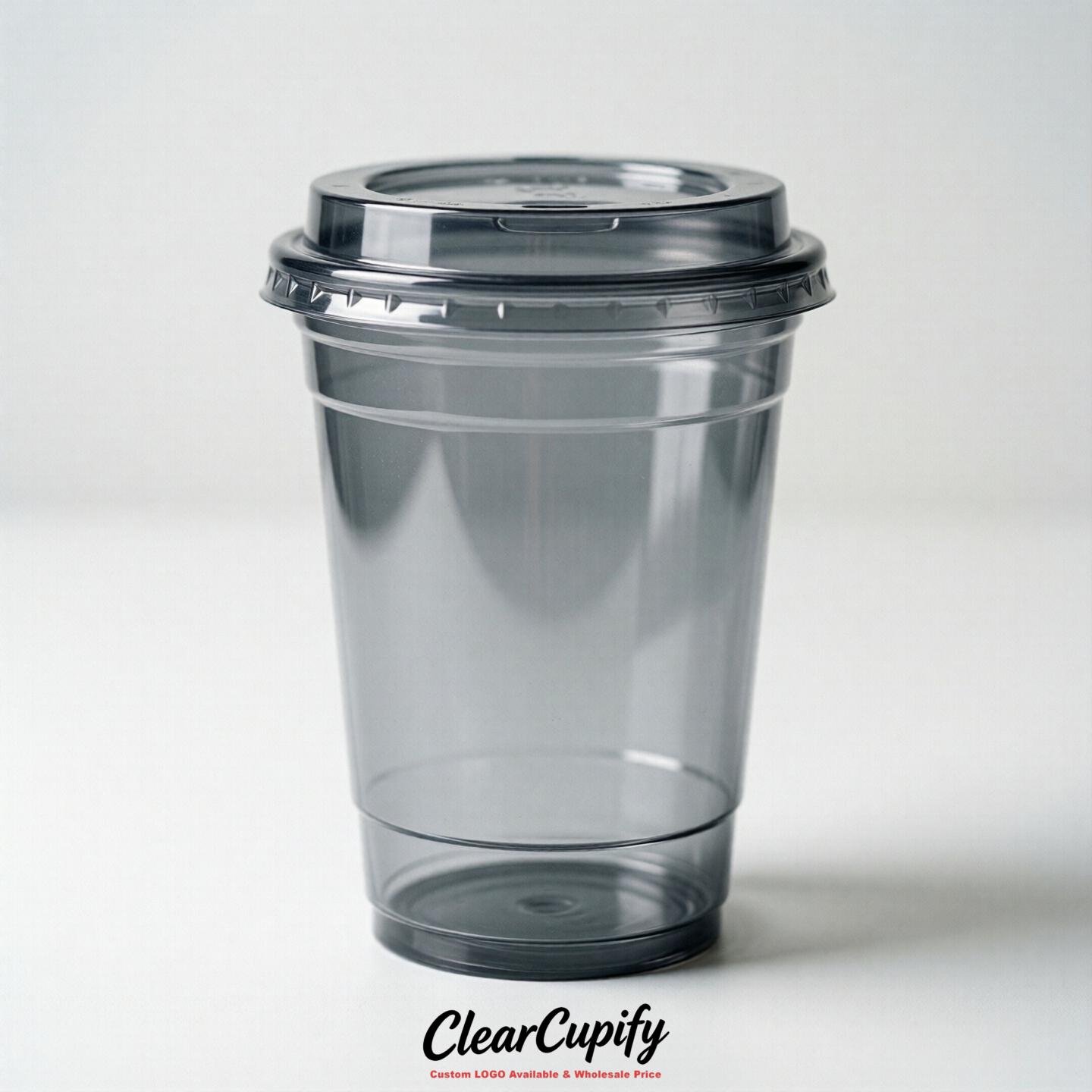 Blank Translucent Light Slate Gray Clear Plastic Cups with Lids - Choice of PET/PP/PLA