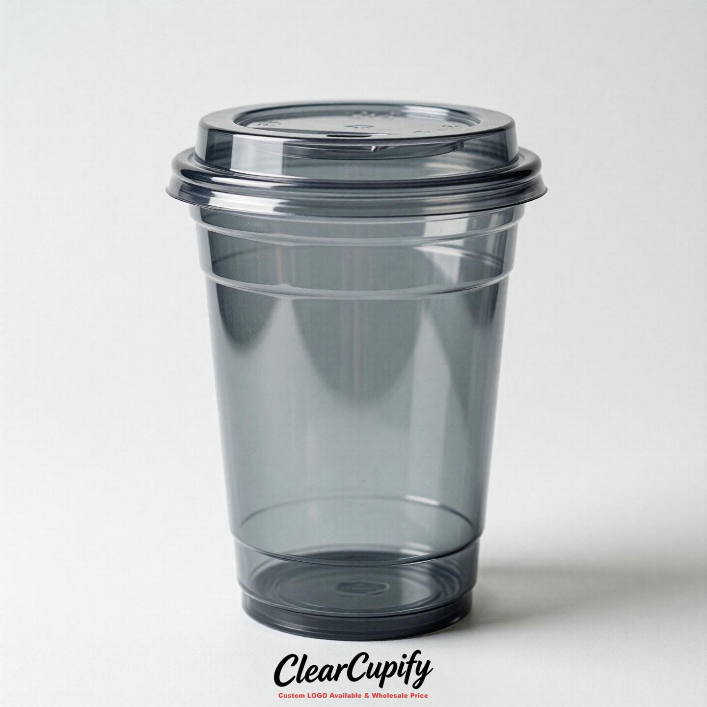 Blank Translucent Light Slate Gray Clear Plastic Cups with Lids - Choice of PET/PP/PLA