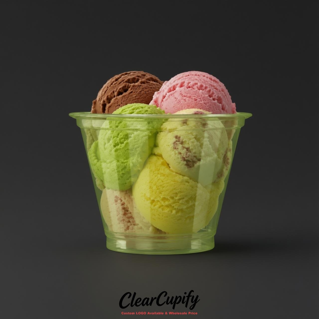 Lime Green Clear Plastic Ice Cream Cups Wholesale with Custom Logo