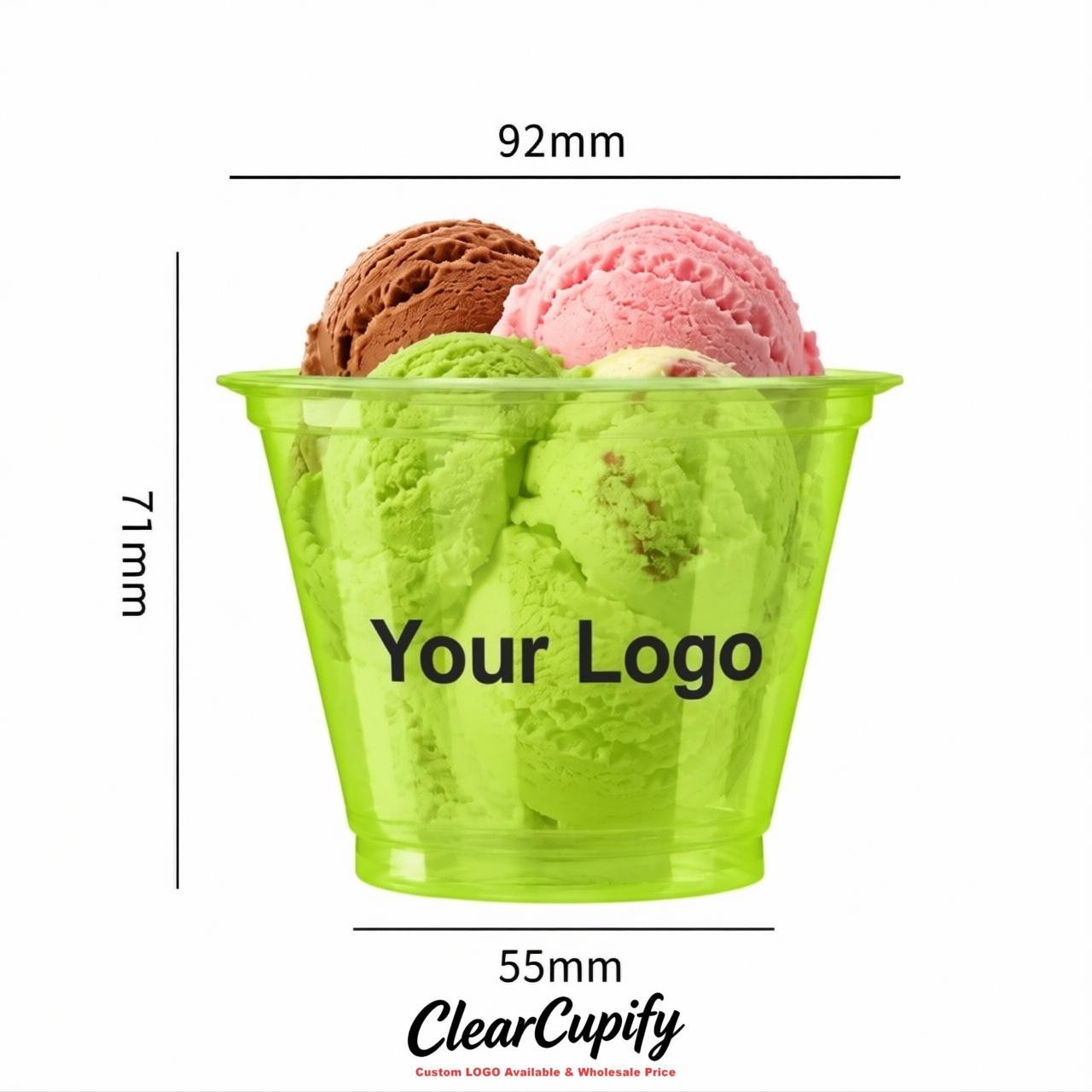 Lime Green Clear Plastic Ice Cream Cups Wholesale with Custom Logo