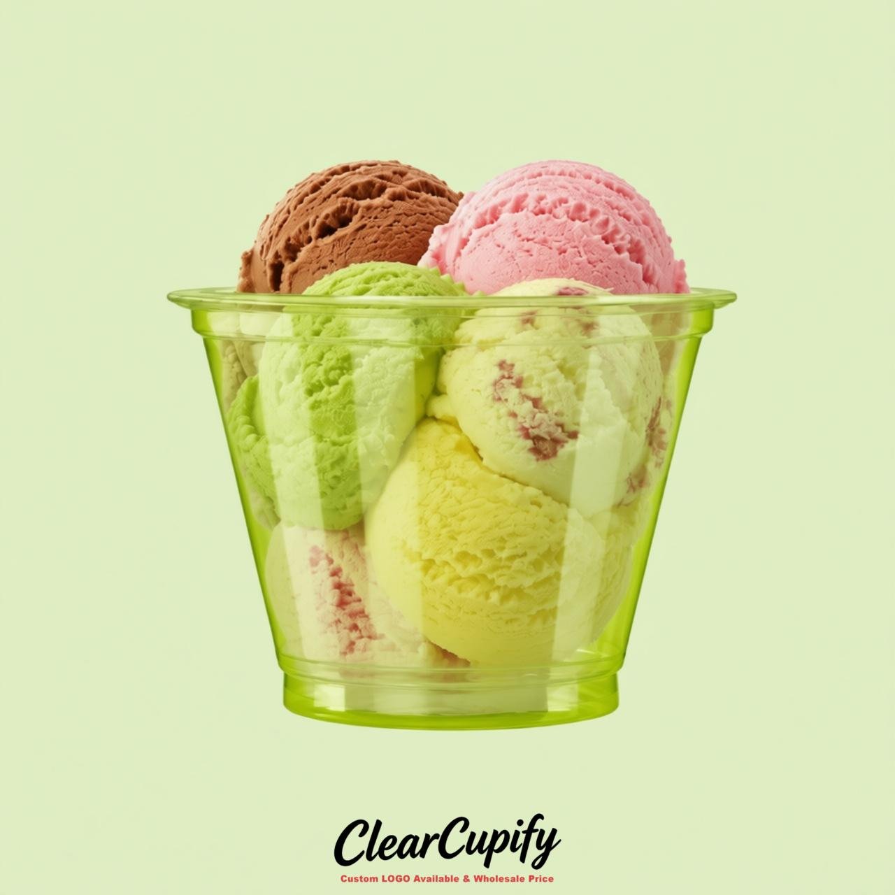 Lime Green Clear Plastic Ice Cream Cups Wholesale with Custom Logo