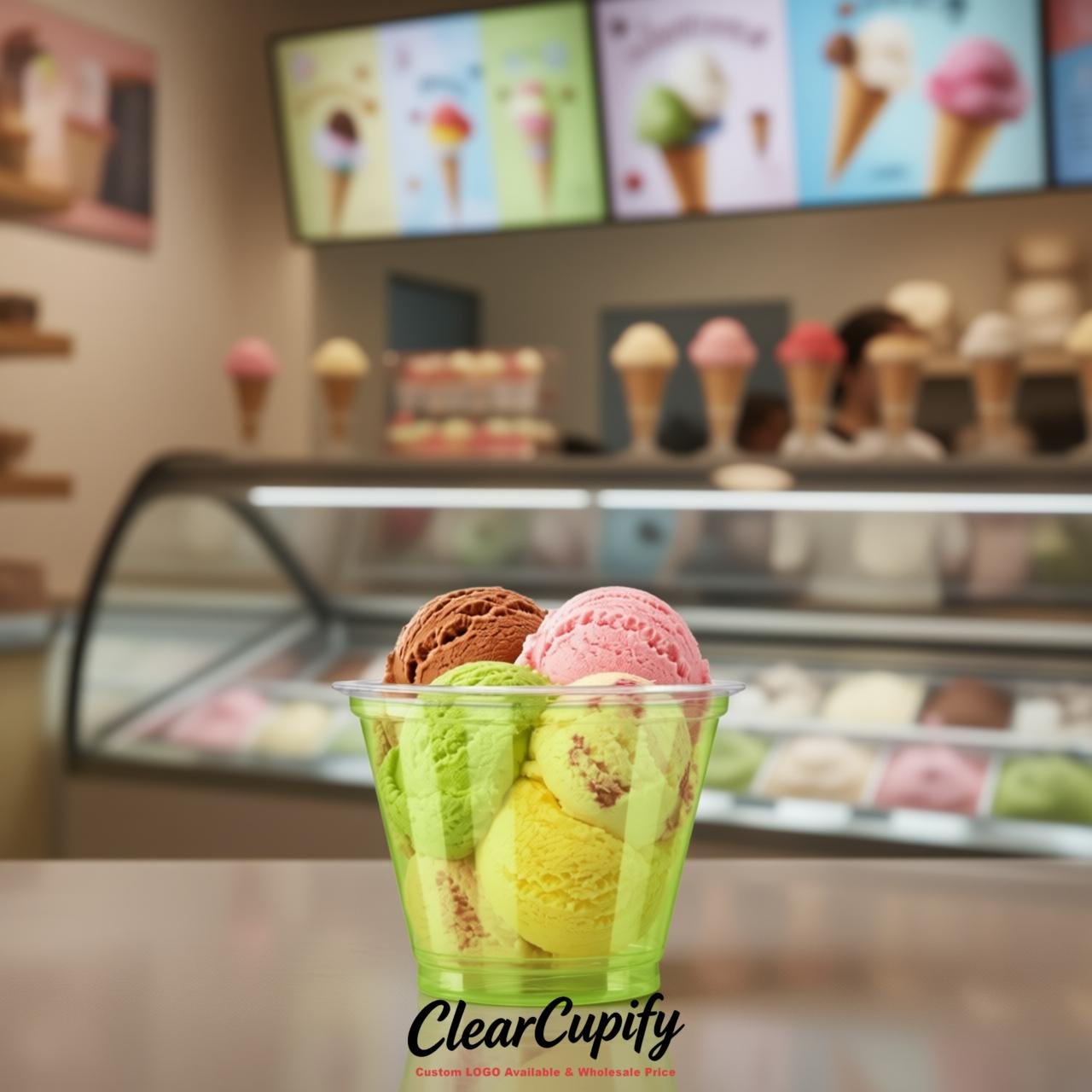 Lime Green Clear Plastic Ice Cream Cups Wholesale with Custom Logo