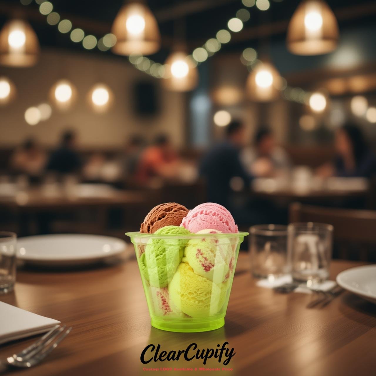 Lime Green Clear Plastic Ice Cream Cups Wholesale with Custom Logo