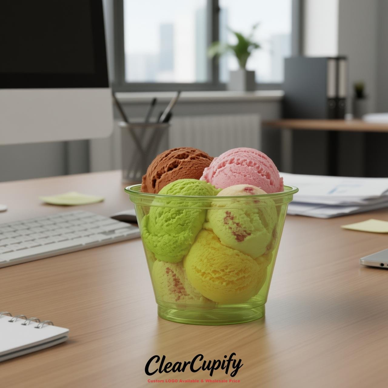 Lime Green Clear Plastic Ice Cream Cups Wholesale with Custom Logo