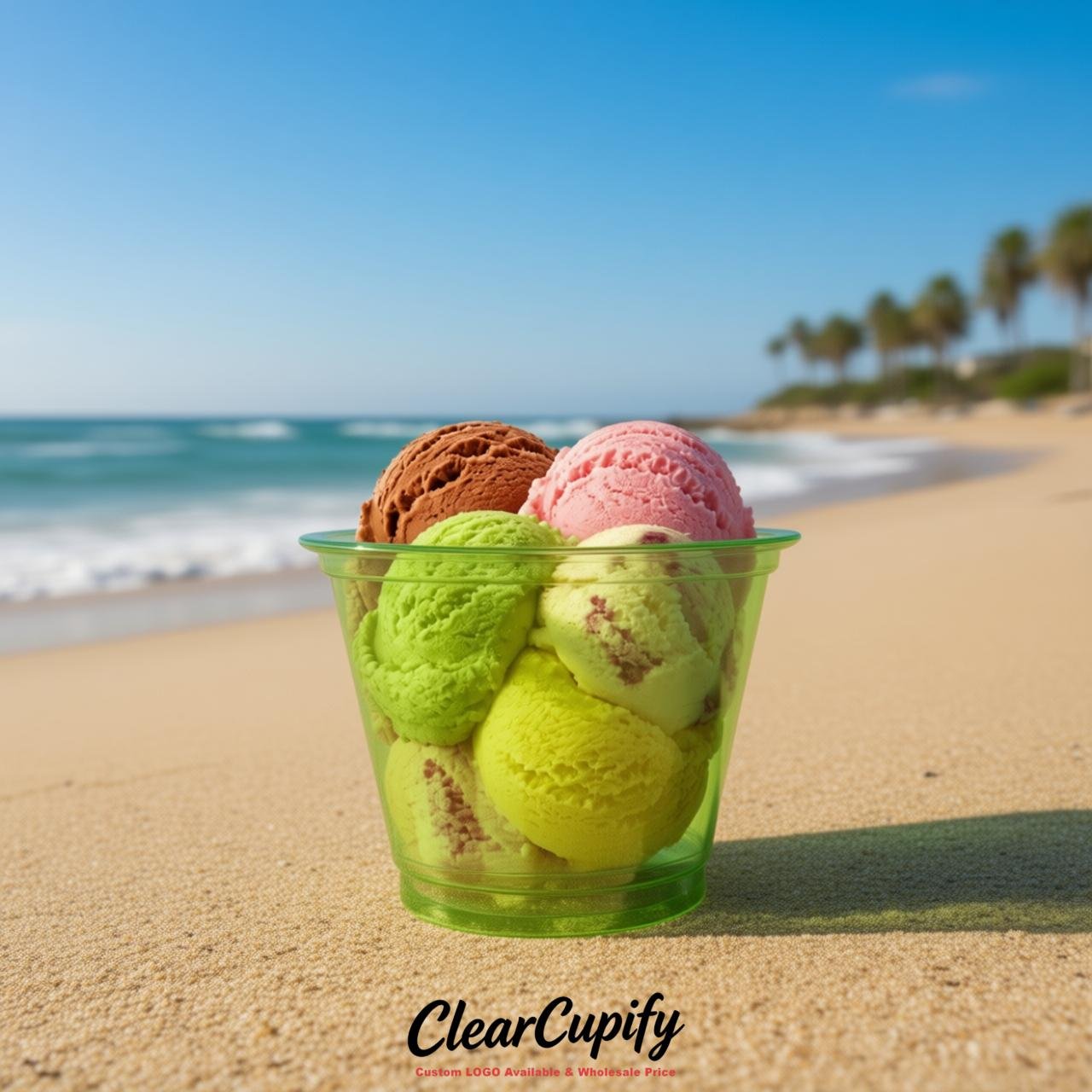 Lime Green Clear Plastic Ice Cream Cups Wholesale with Custom Logo Lime Green Clear Plastic Ice Cream Cups Wholesale with Custom Logo