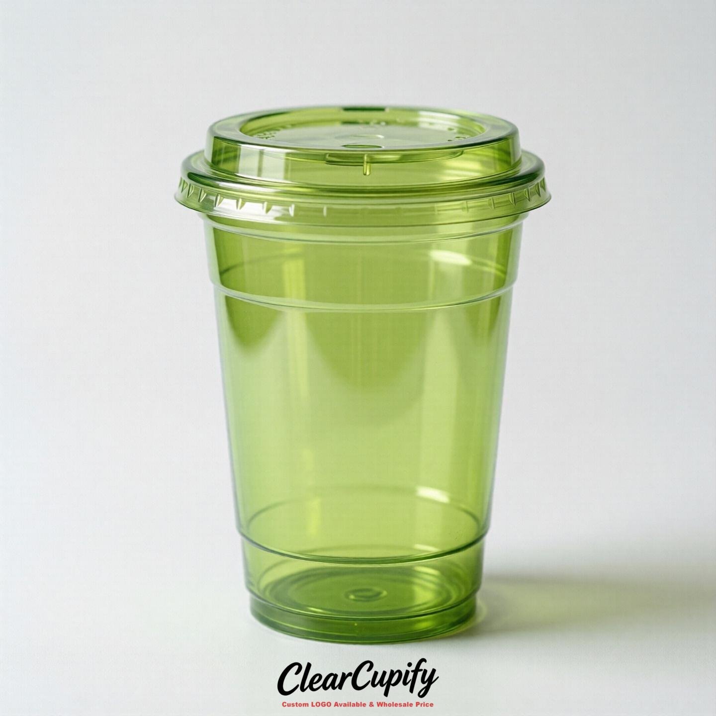 Blank Translucent Lime Green Clear Plastic Cups with Lids - Choice of PET/PP/PLA