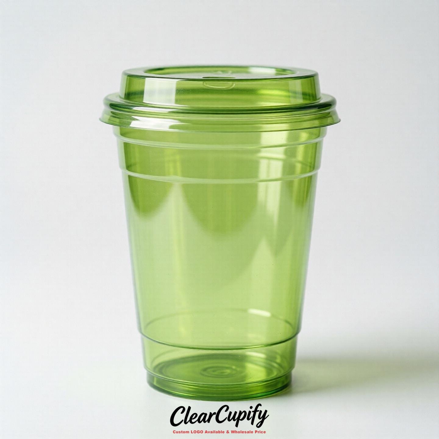 Blank Translucent Lime Green Clear Plastic Cups with Lids - Choice of PET/PP/PLA