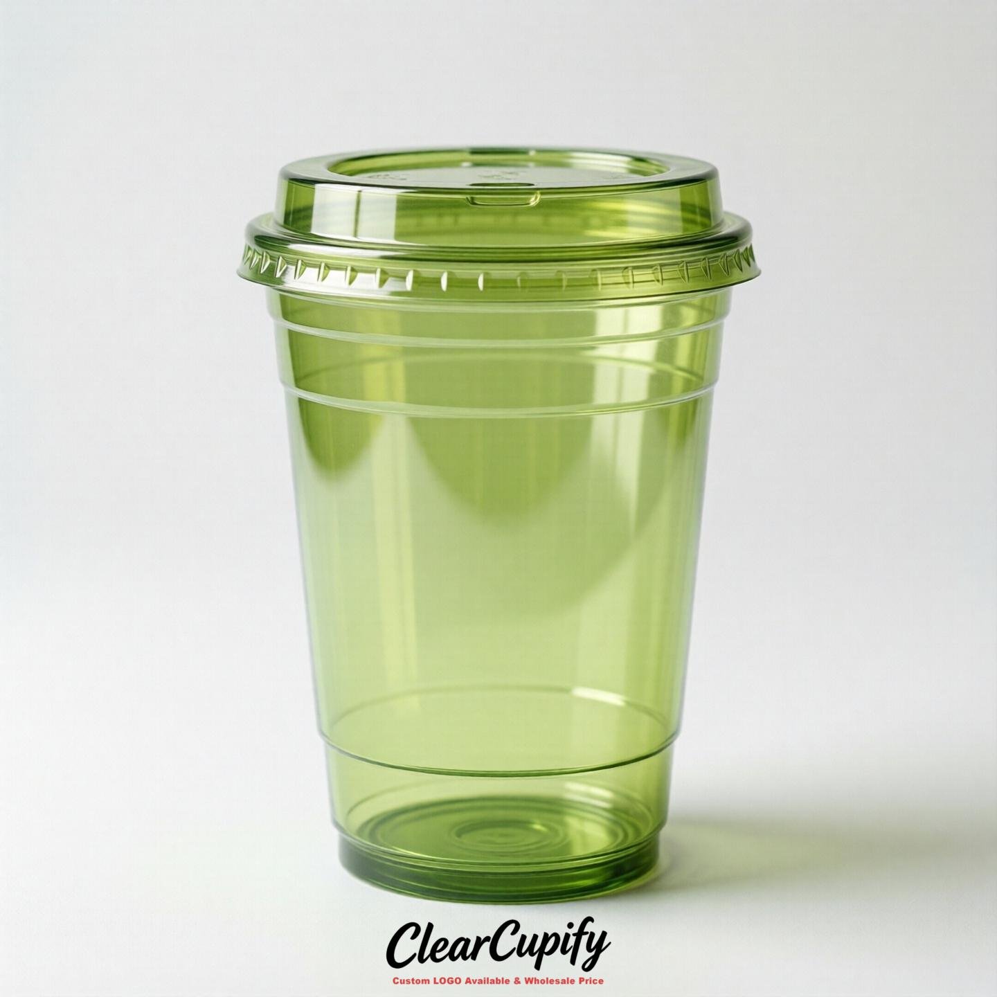 Blank Translucent Lime Green Clear Plastic Cups with Lids - Choice of PET/PP/PLA