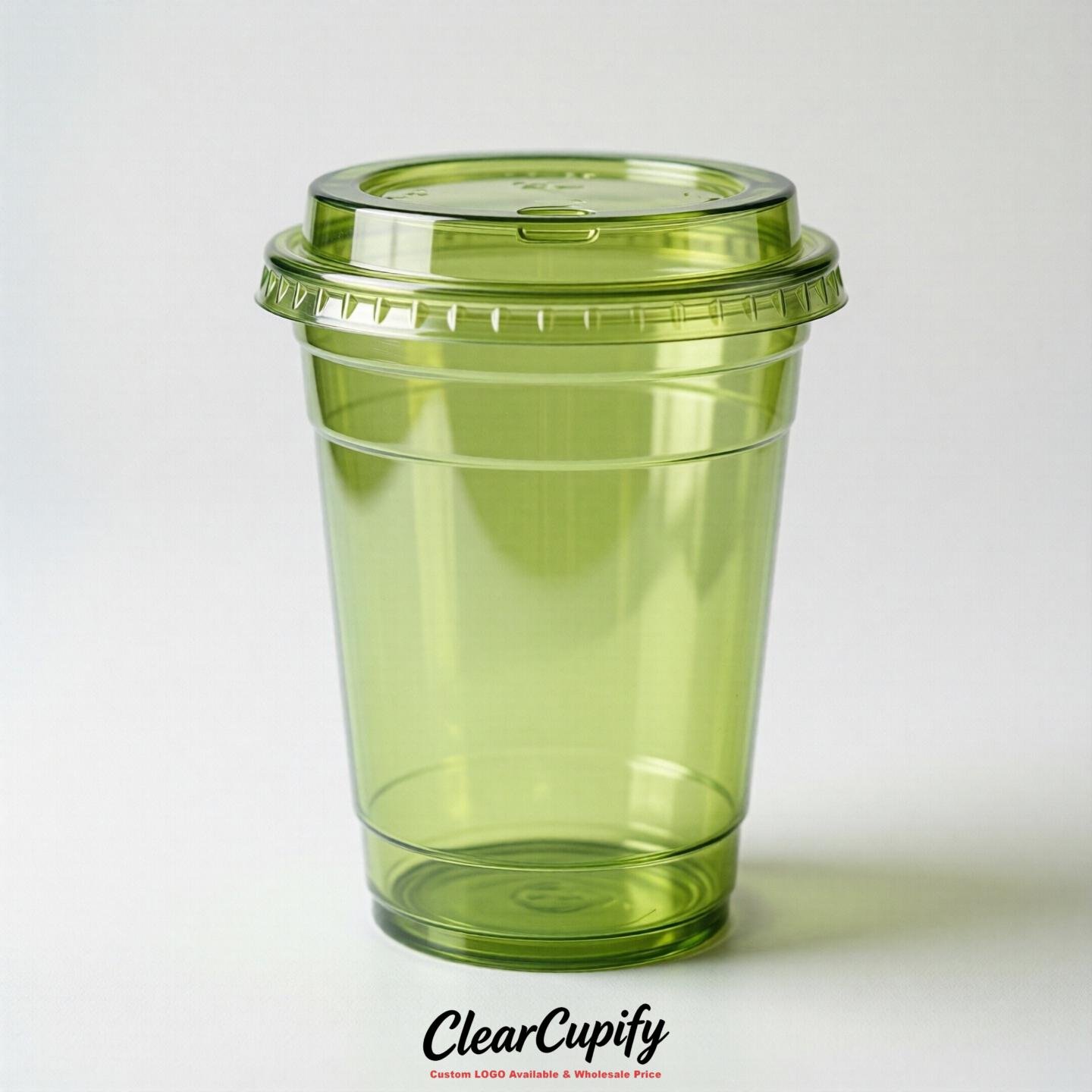 Blank Translucent Lime Green Clear Plastic Cups with Lids - Choice of PET/PP/PLA