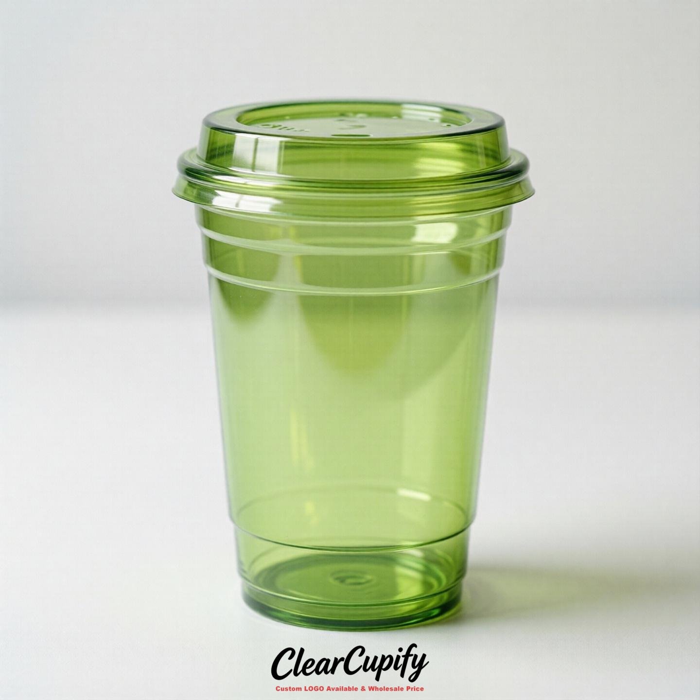 Blank Translucent Lime Green Clear Plastic Cups with Lids - Choice of PET/PP/PLA
