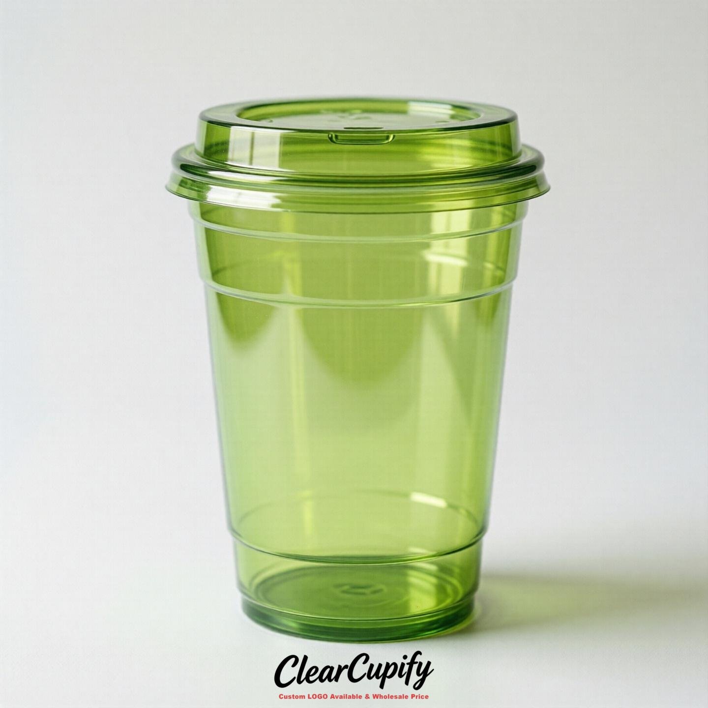 Blank Translucent Lime Green Clear Plastic Cups with Lids - Choice of PET/PP/PLA