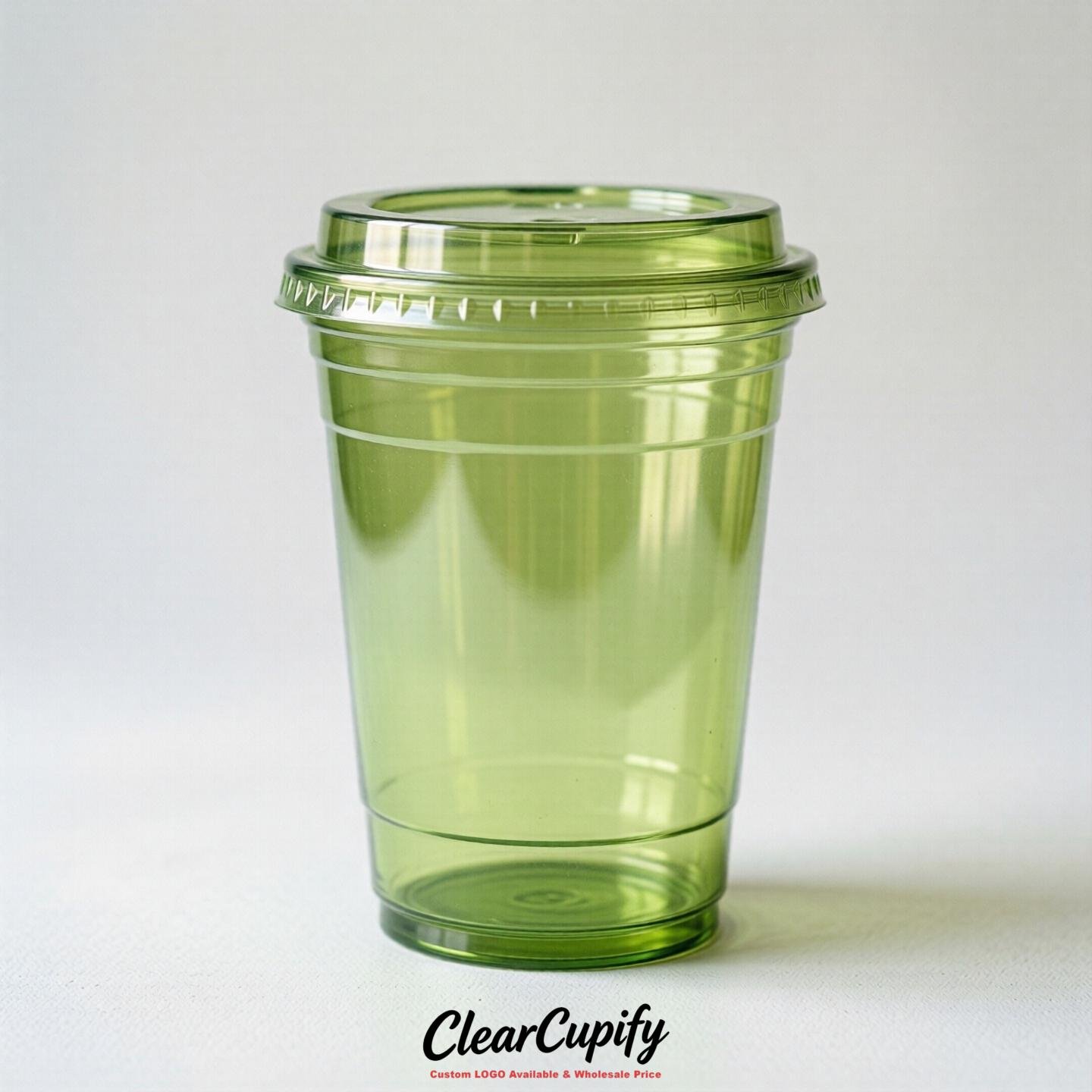 Blank Translucent Lime Green Clear Plastic Cups with Lids - Choice of PET/PP/PLA