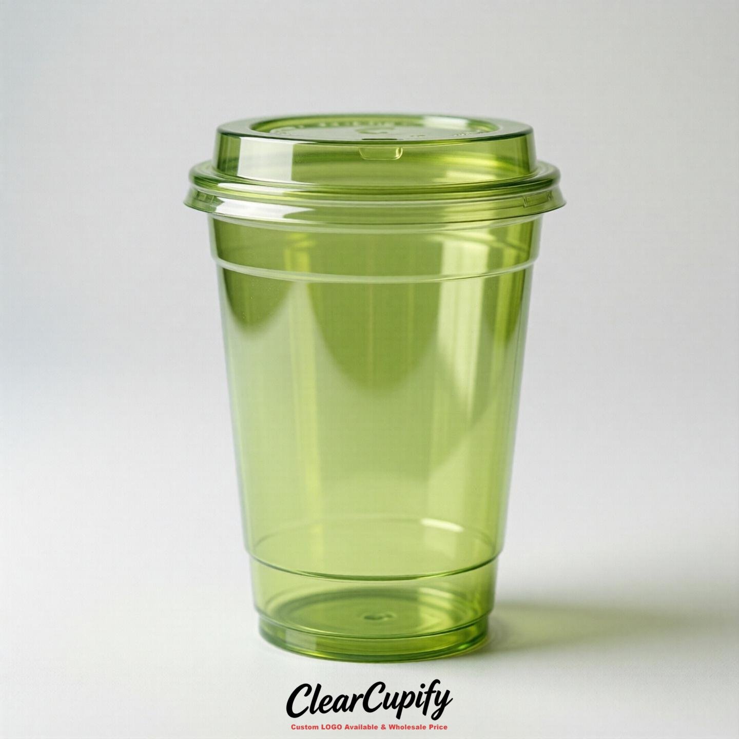 Blank Translucent Lime Green Clear Plastic Cups with Lids - Choice of PET/PP/PLA