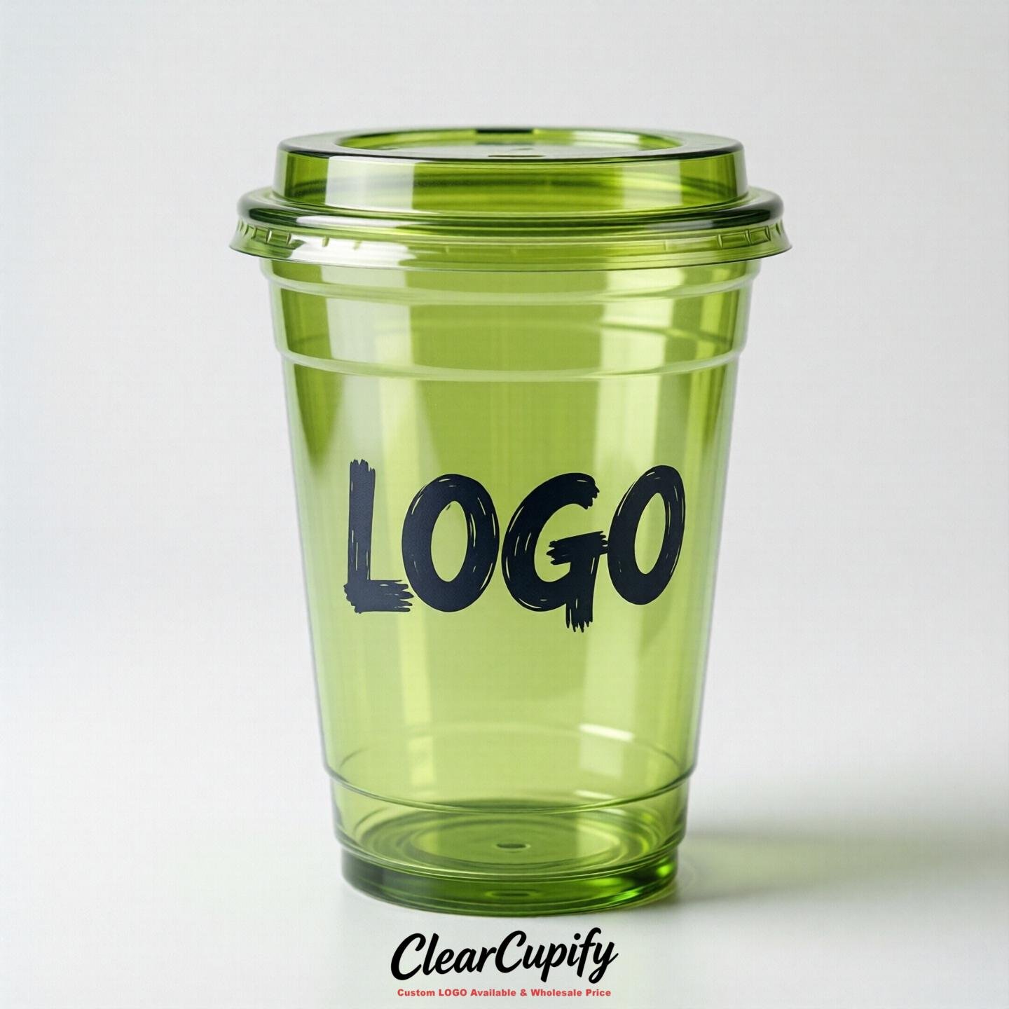 Lime Green Clear Plastic Cups with Custom Logo 12oz / 16oz / 20oz / 24oz / 32oz