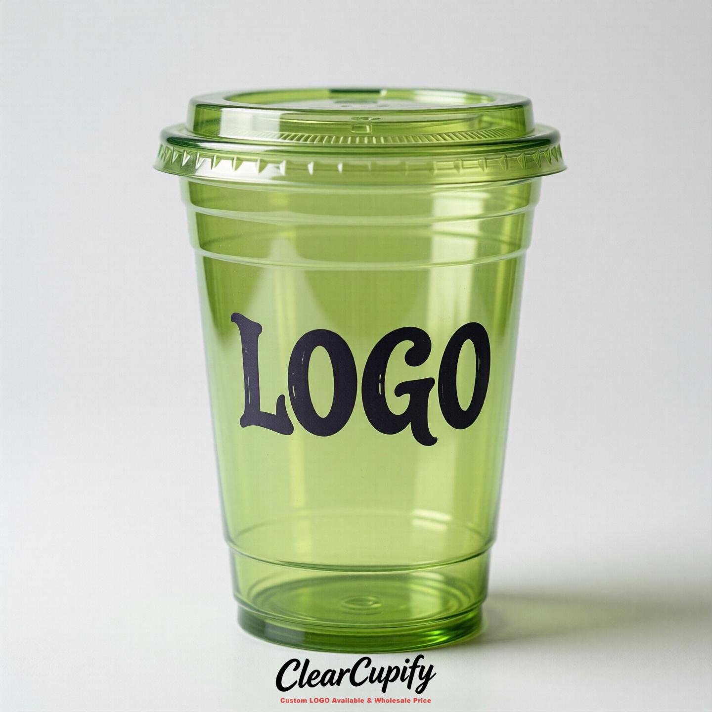 Lime Green Clear Plastic Cups with Custom Logo 12oz / 16oz / 20oz / 24oz / 32oz
