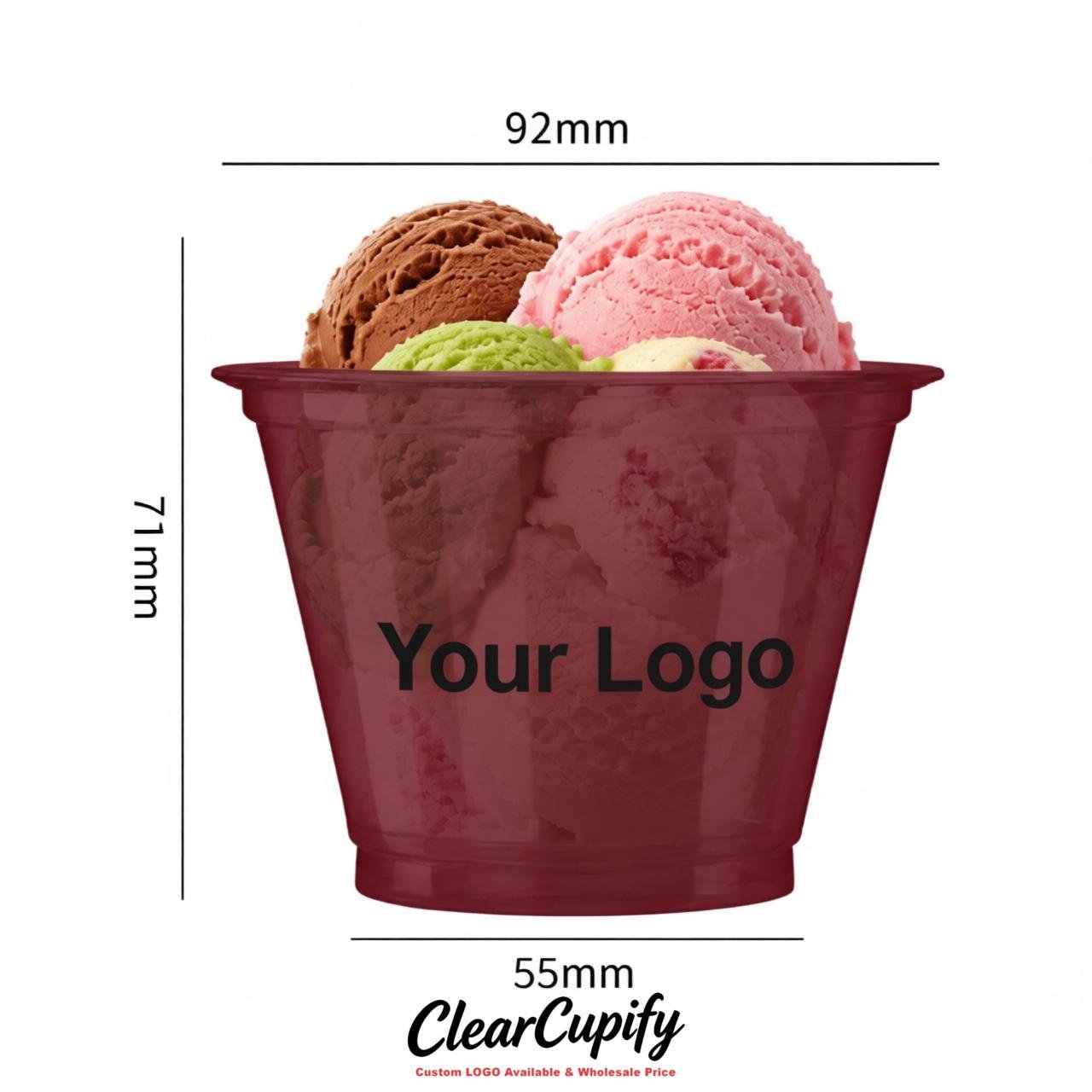 Maroon Clear Plastic Ice Cream Cups Wholesale with Custom Logo