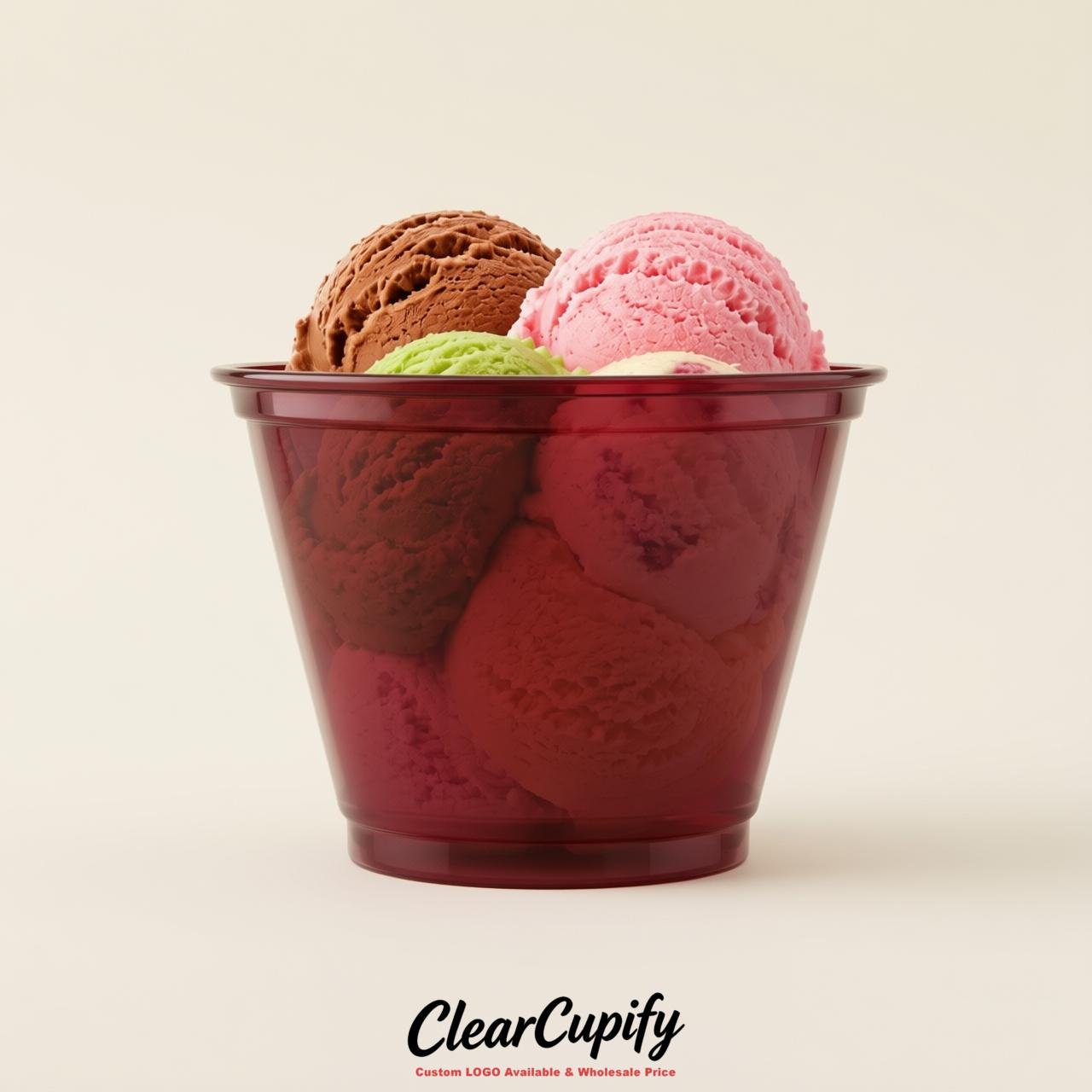 Maroon Clear Plastic Ice Cream Cups Wholesale with Custom Logo