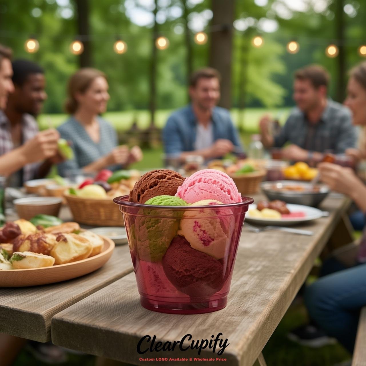 Maroon Clear Plastic Ice Cream Cups Wholesale with Custom Logo