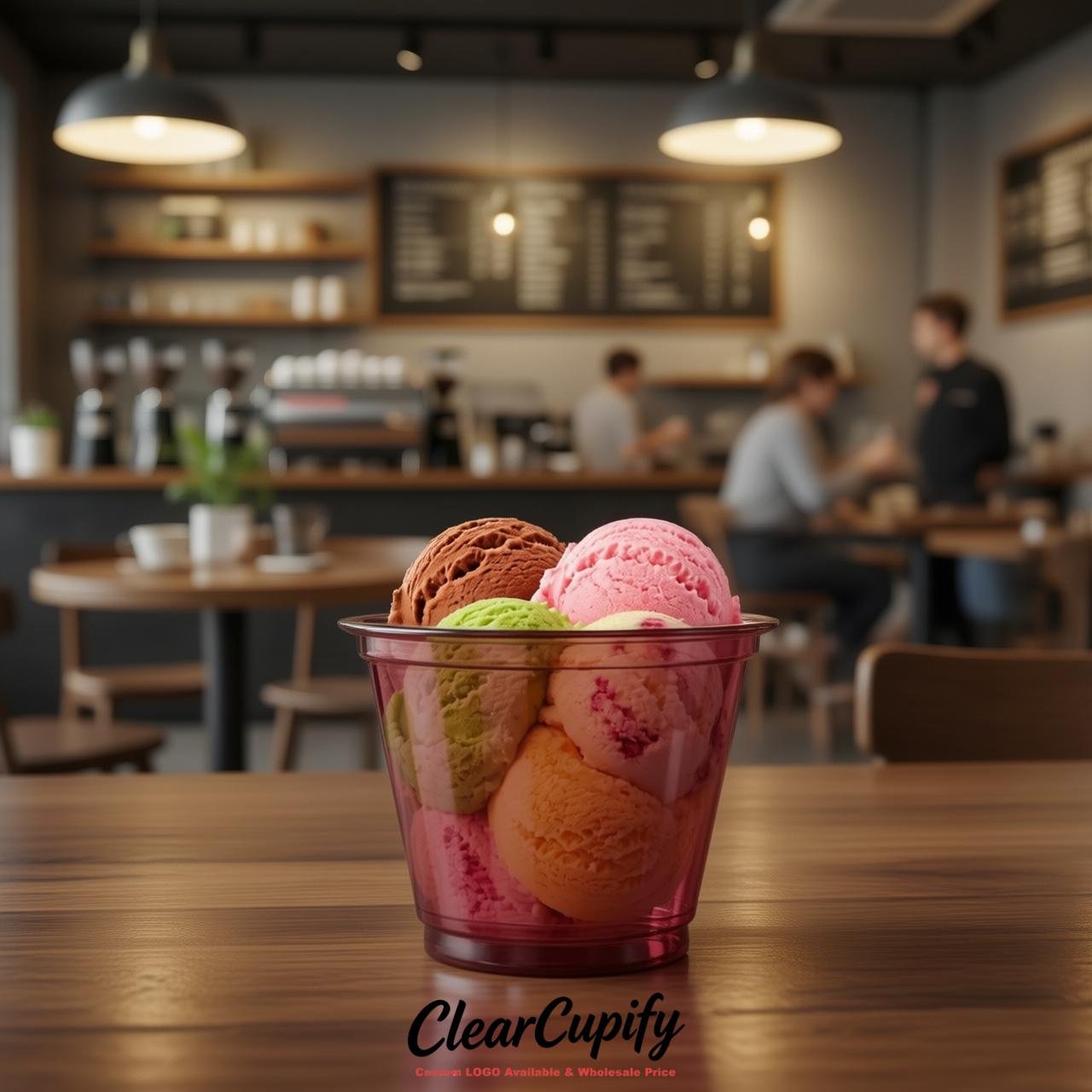 Maroon Clear Plastic Ice Cream Cups Wholesale with Custom Logo