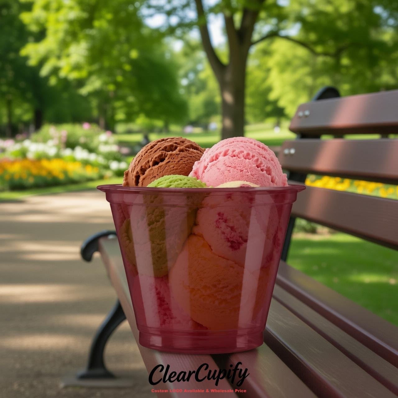 Maroon Clear Plastic Ice Cream Cups Wholesale with Custom Logo
