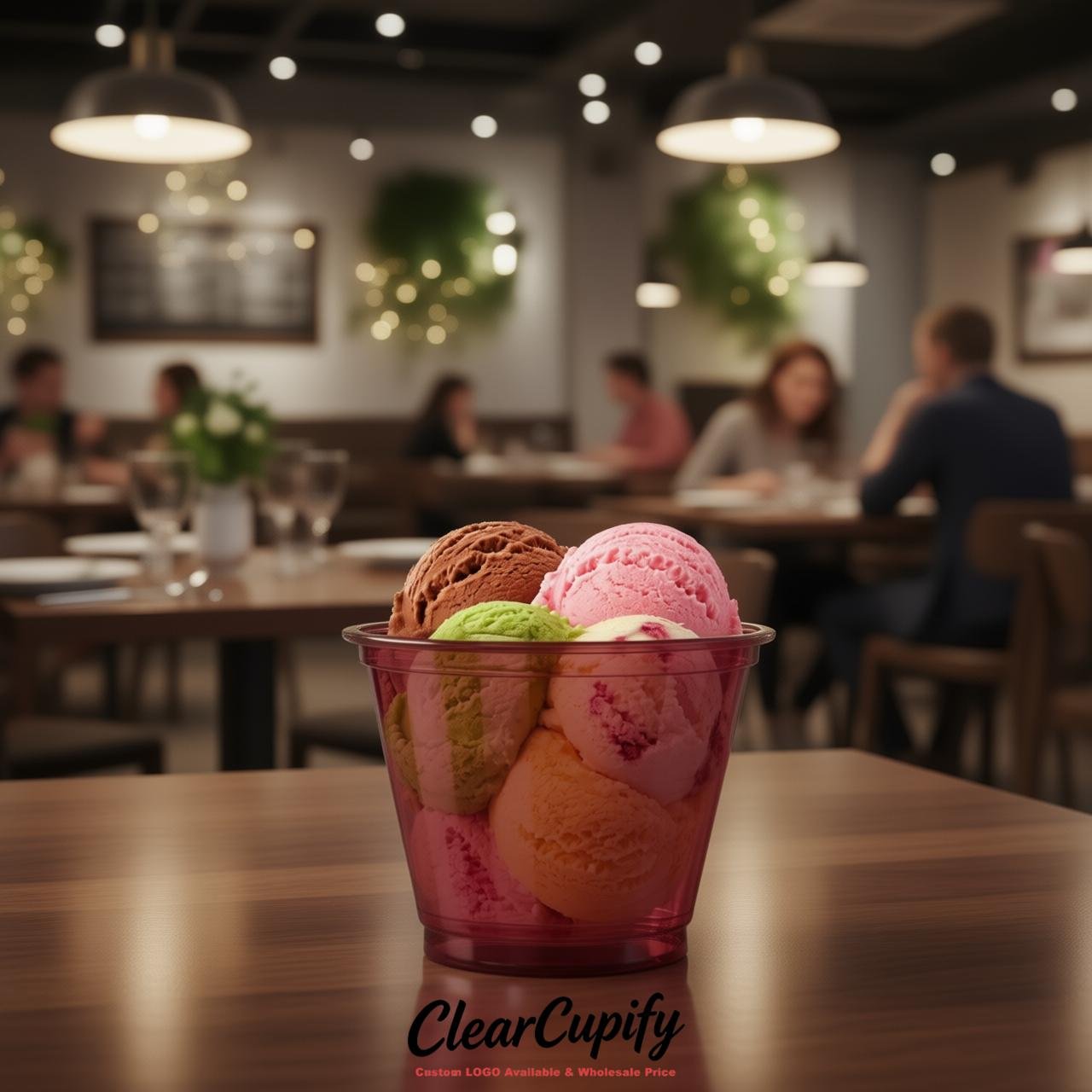 Maroon Clear Plastic Ice Cream Cups Wholesale with Custom Logo