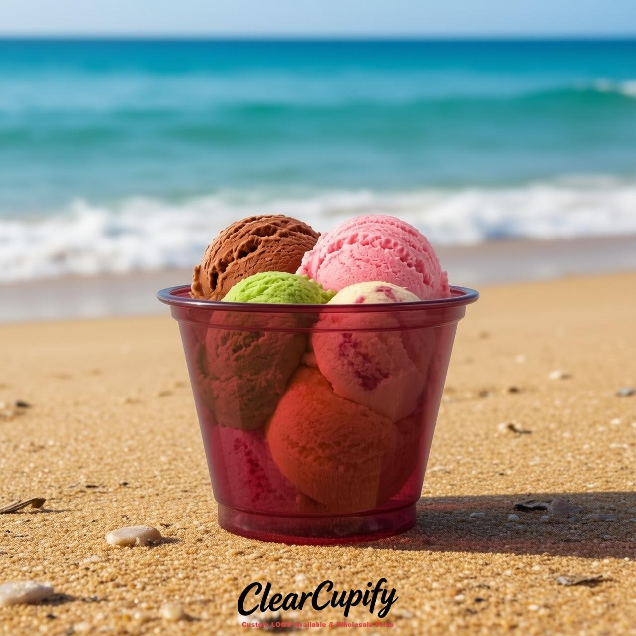 Maroon Clear Plastic Ice Cream Cups Wholesale with Custom Logo Maroon Clear Plastic Ice Cream Cups Wholesale with Custom Logo