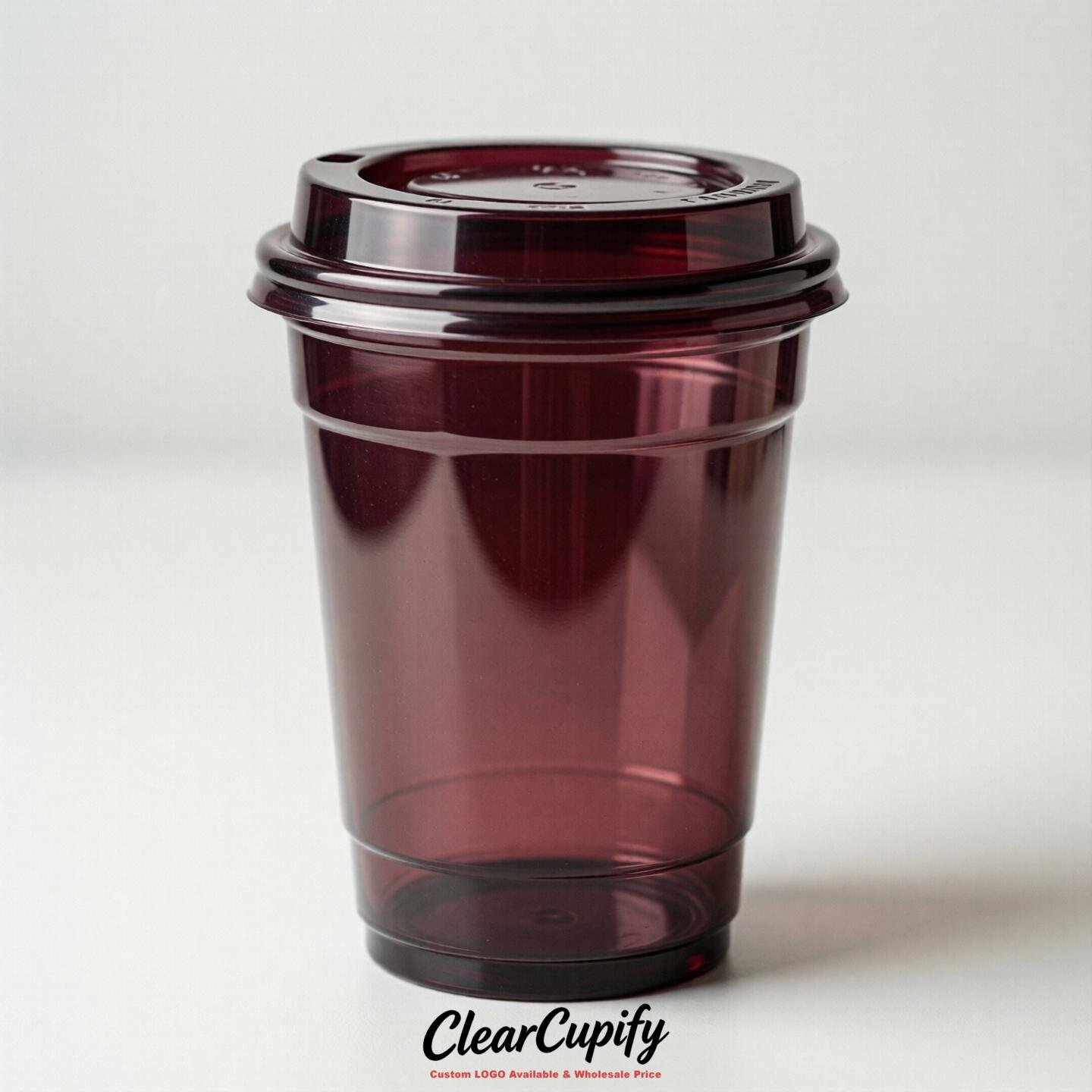 Blank Translucent Maroon Clear Plastic Cups with Lids - Choice of PET/PP/PLA