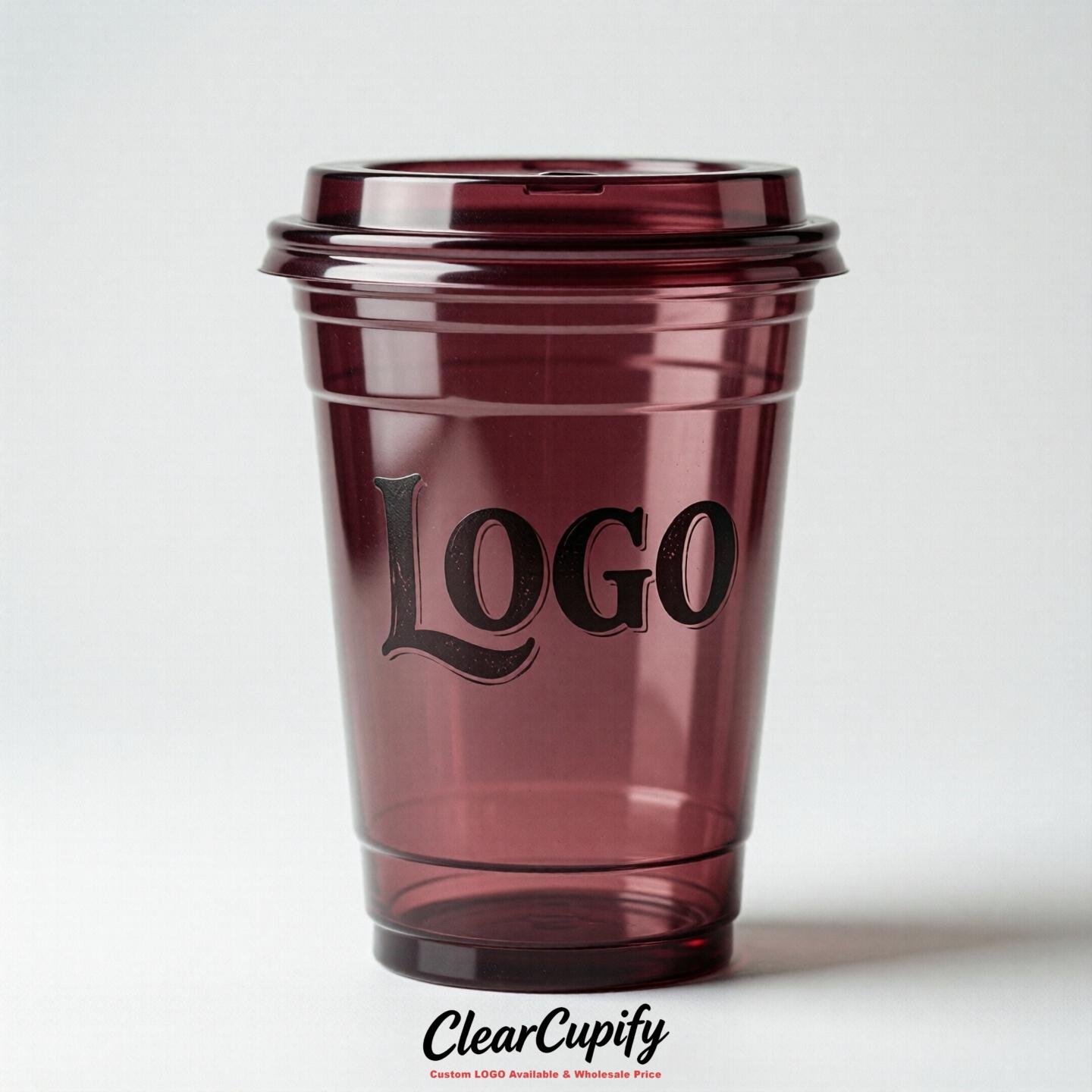 Maroon Clear Plastic Cups with Custom Logo 12oz / 16oz / 20oz / 24oz / 32oz