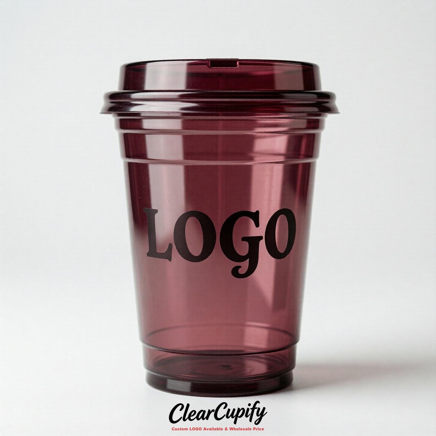 Maroon Clear Plastic Cups with Custom Logo 12oz / 16oz / 20oz / 24oz / 32oz