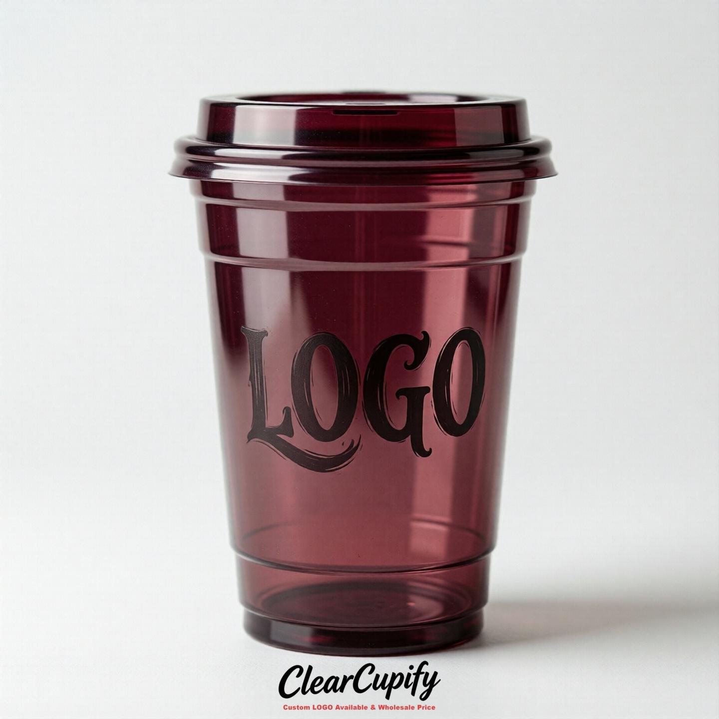 Maroon Clear Plastic Cups with Custom Logo 12oz / 16oz / 20oz / 24oz / 32oz