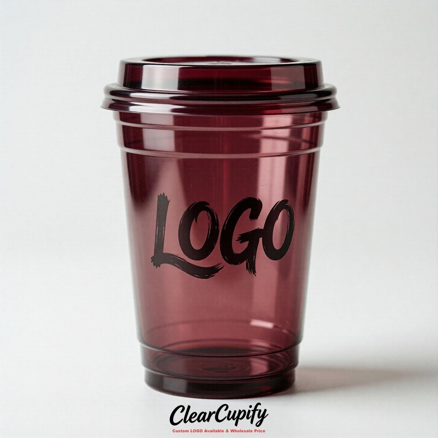 Maroon Clear Plastic Cups with Custom Logo 12oz / 16oz / 20oz / 24oz / 32oz