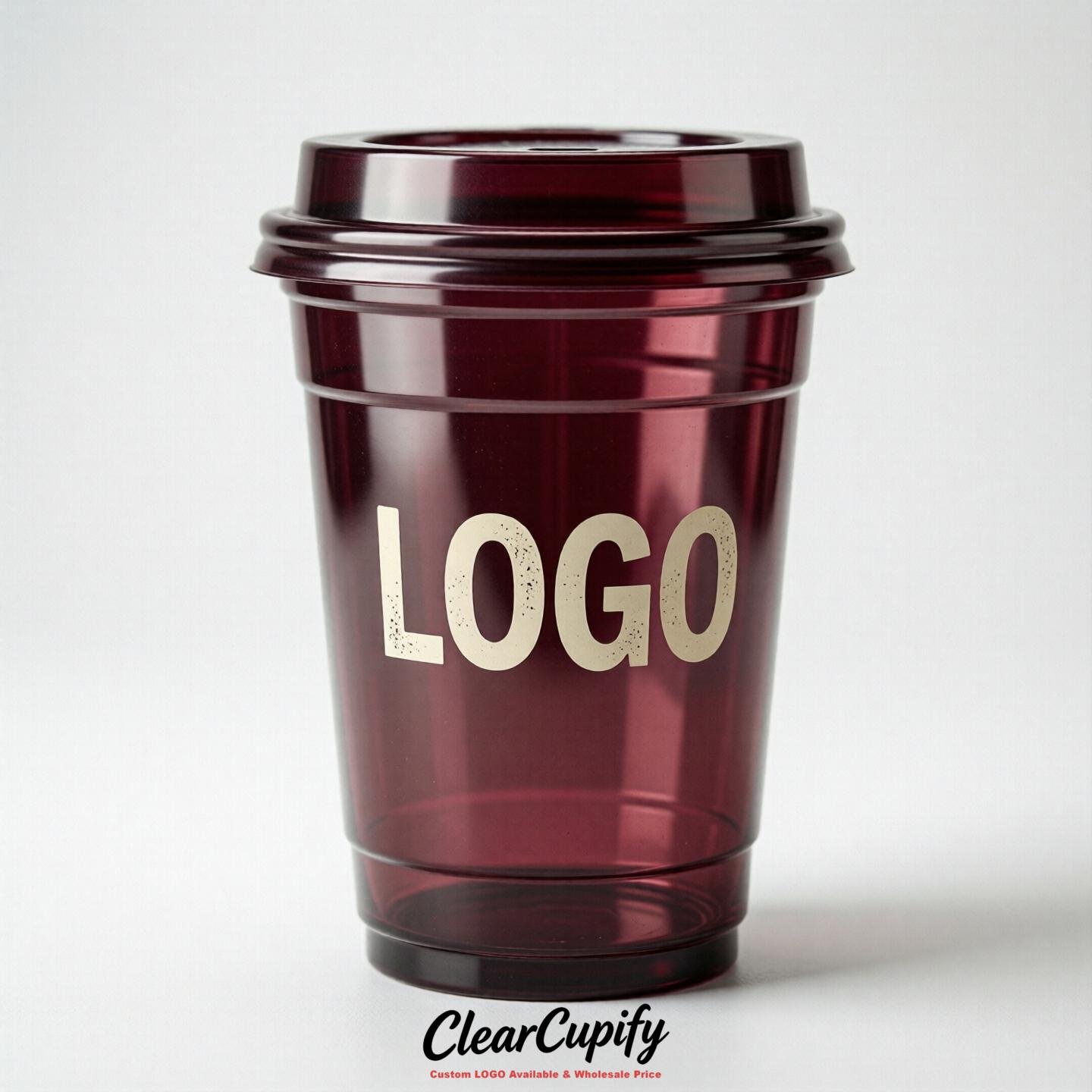 Maroon Clear Plastic Cups with Custom Logo 12oz / 16oz / 20oz / 24oz / 32oz