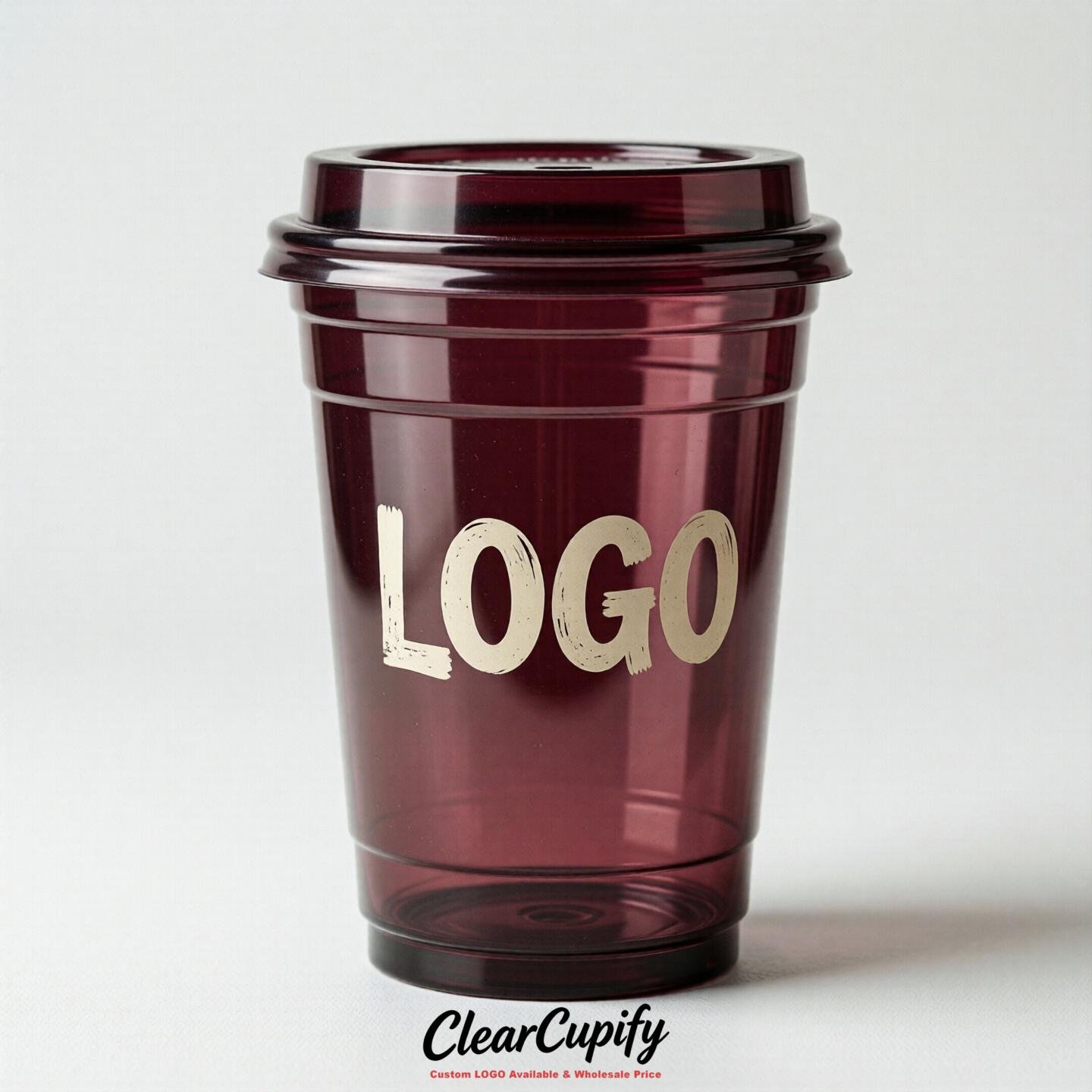 Maroon Clear Plastic Cups with Custom Logo 12oz / 16oz / 20oz / 24oz / 32oz