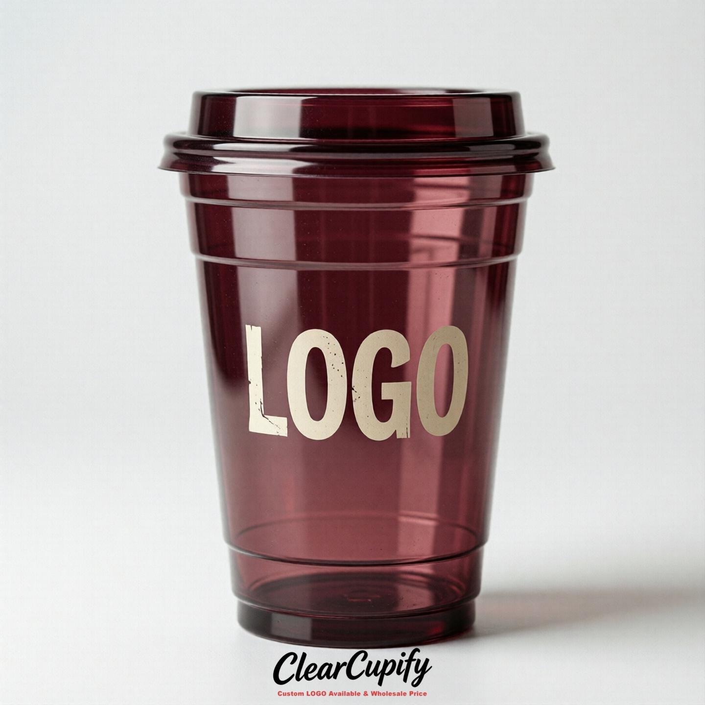 Maroon Clear Plastic Cups with Custom Logo 12oz / 16oz / 20oz / 24oz / 32oz
