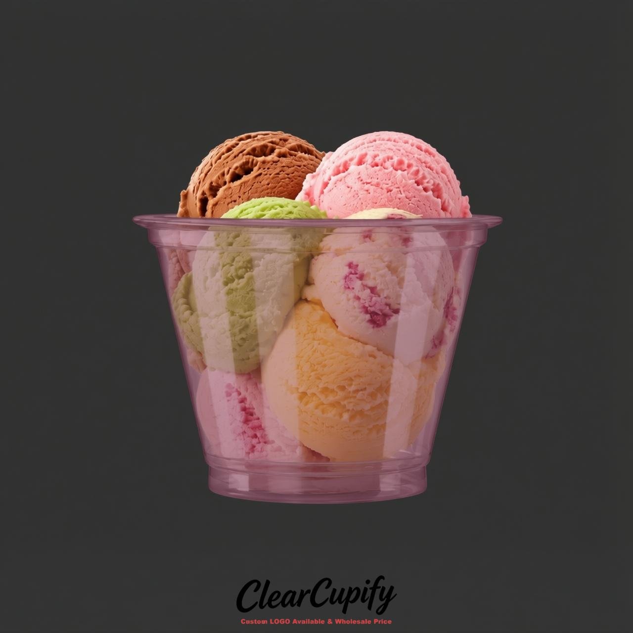 Mauve Clear Plastic Ice Cream Cups Wholesale with Custom Logo