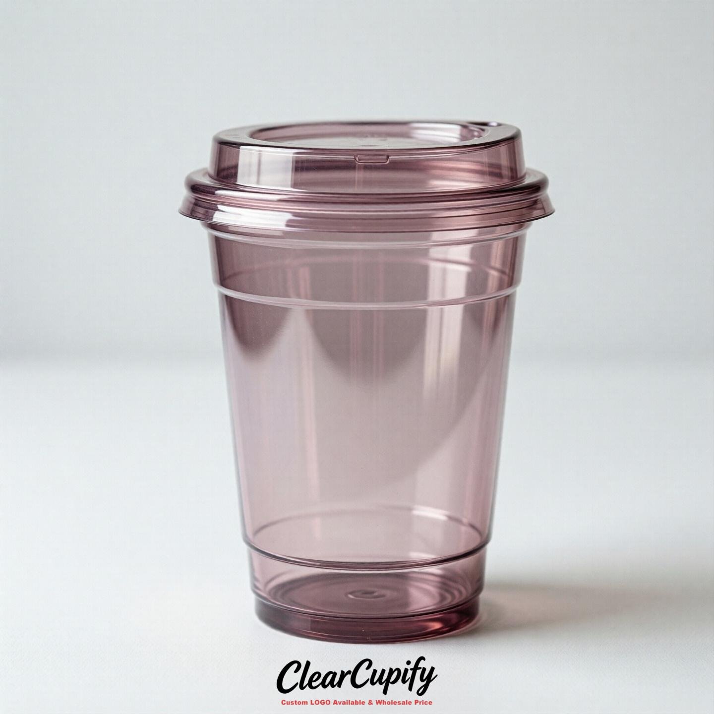 Blank Translucent Mauve Clear Plastic Cups with Lids - Choice of PET/PP/PLA