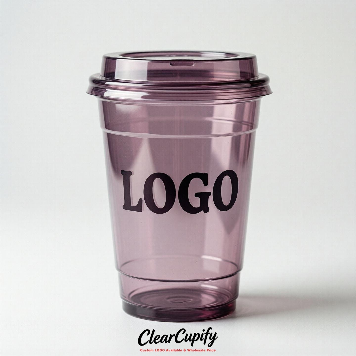 Mauve Clear Plastic Cups with Custom Logo 12oz / 16oz / 20oz / 24oz / 32oz