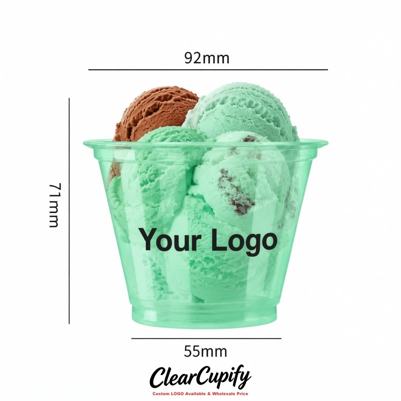 Mint Green Clear Plastic Ice Cream Cups Wholesale with Custom Logo