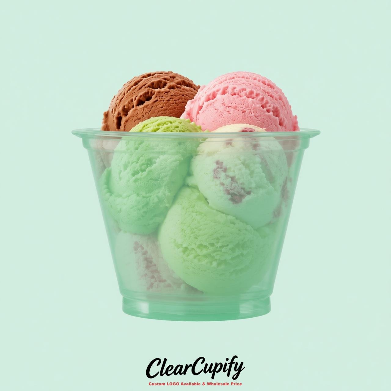 Mint Green Clear Plastic Ice Cream Cups Wholesale with Custom Logo
