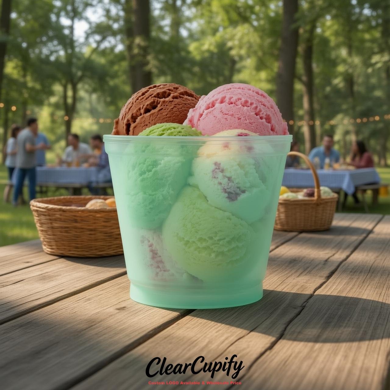 Mint Green Clear Plastic Ice Cream Cups Wholesale with Custom Logo